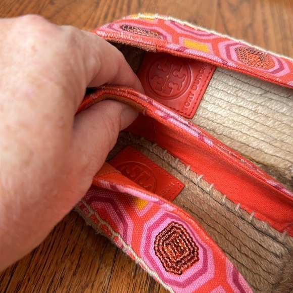 Tory Burch Cecily Pink Orange Sequins Embellished Flat Espadrille Shoes - Picture 7 of 9